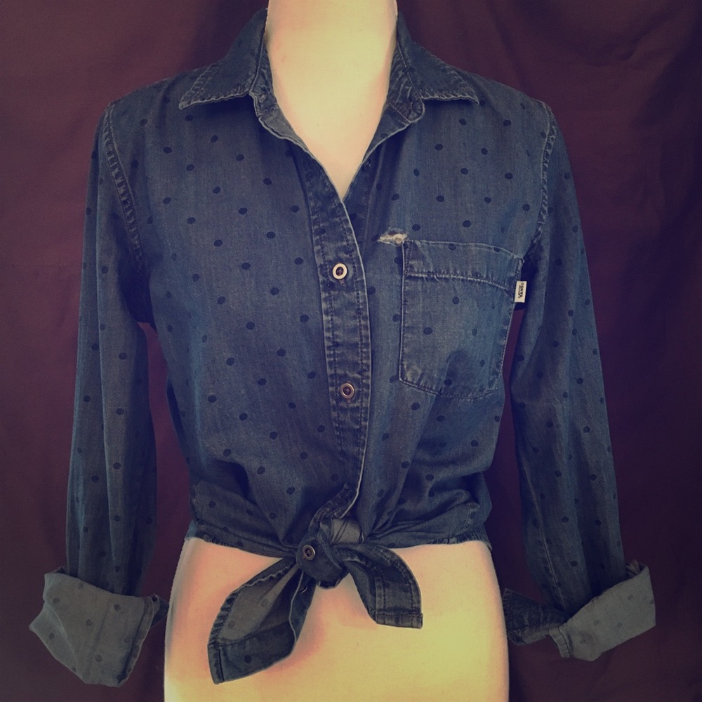 Polka Dot Denim Button Up
